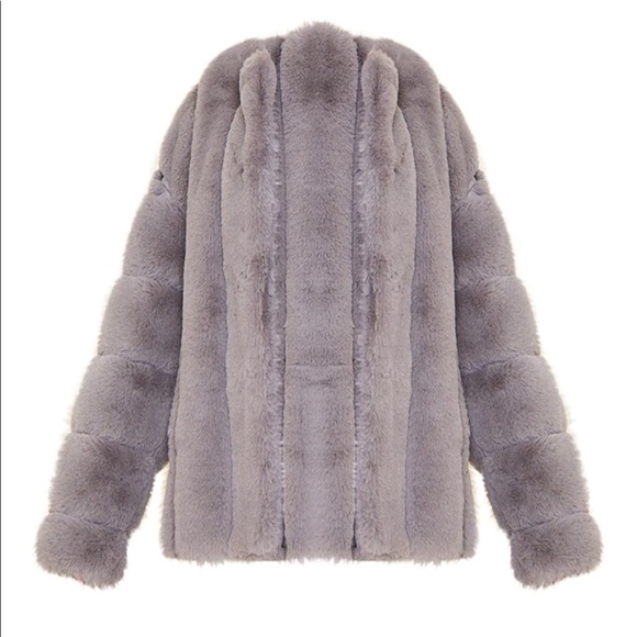 Grey Premium Faux Fur Vertical Bubble Coat - Picture 3 of 7